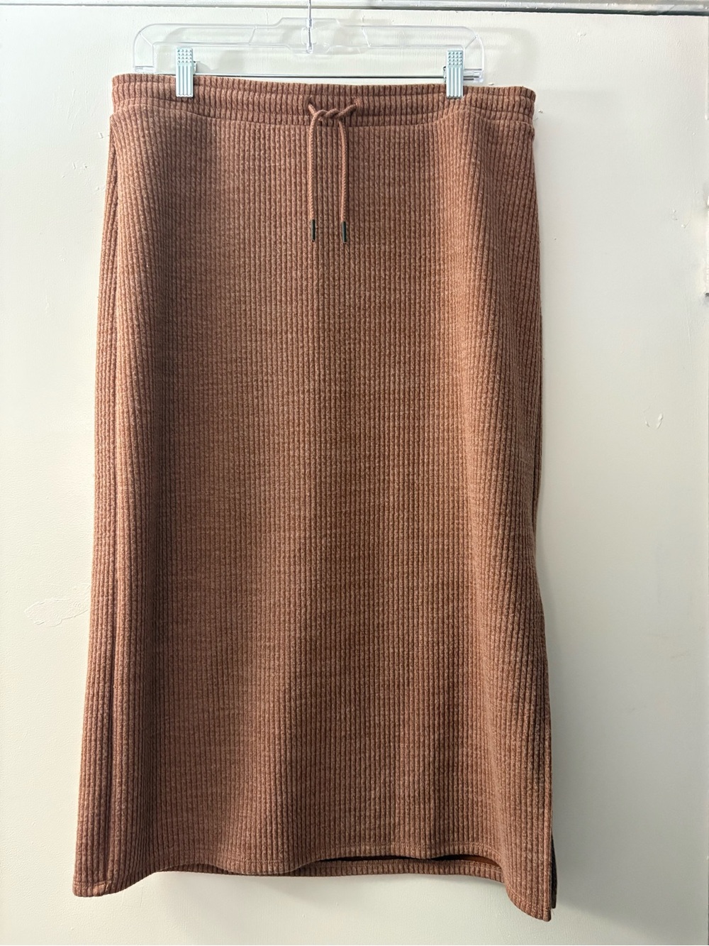 Sonoma Ribbed Knit Drawstring Midi Skirt in Rust